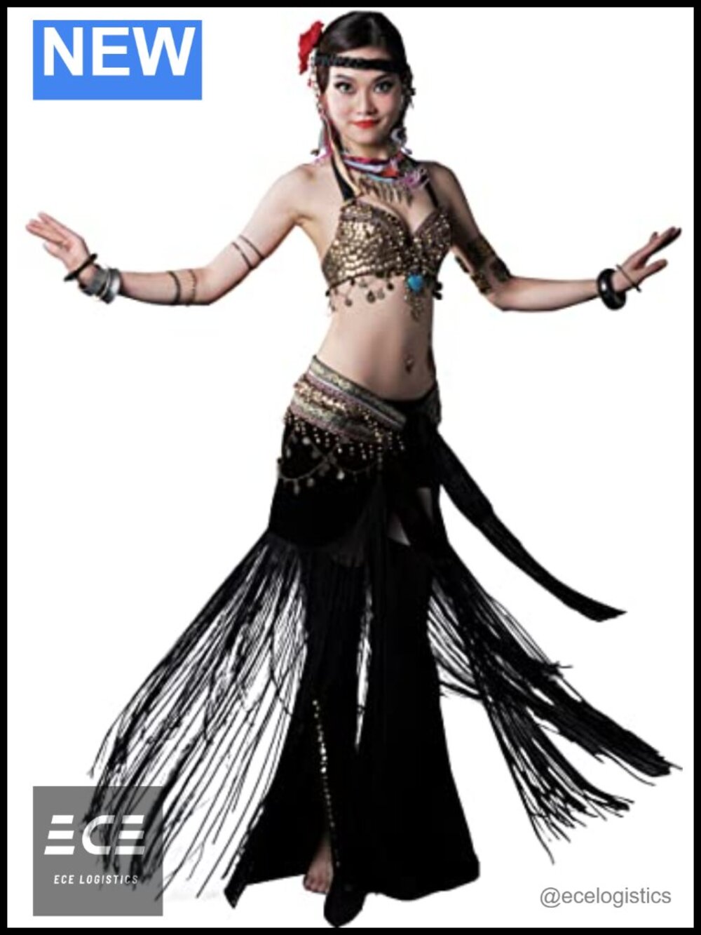 Belly Dance Costume Bra & Hip Scarf Set Tribal Fringe Handmade Performance